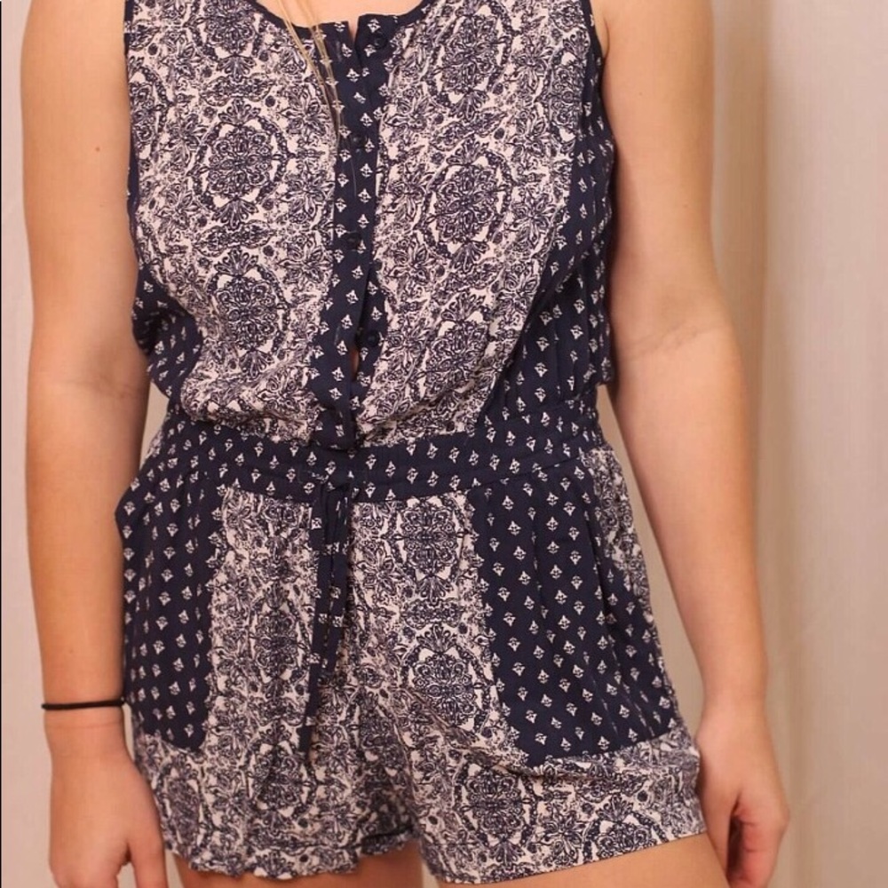 Blue/White Patterned Romper